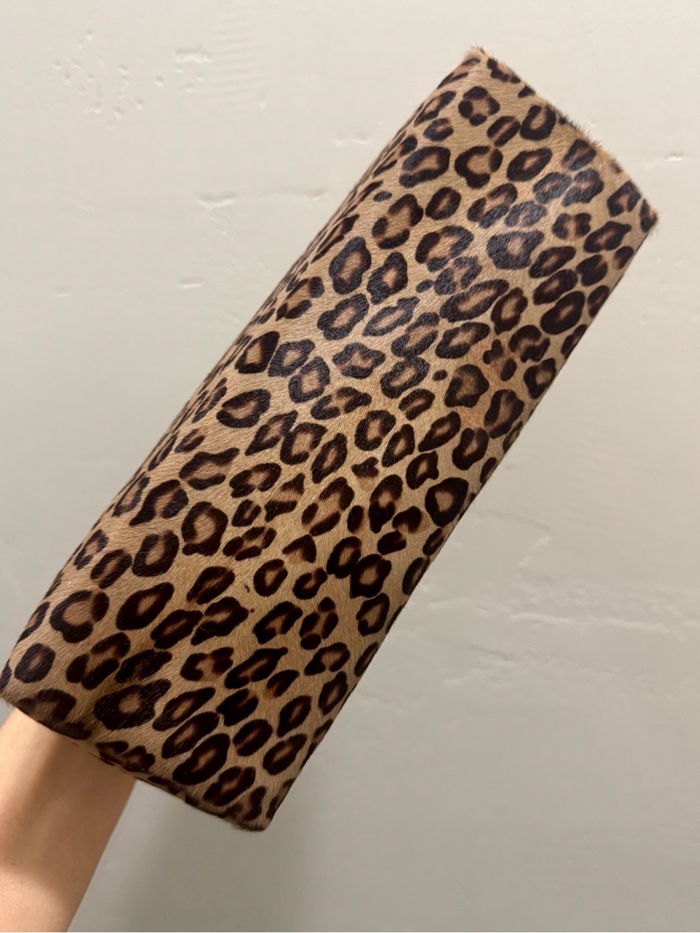 Leopard Print Handmade Real Hair-on Horsehide Top Handle, Push Lock Frame Bag - Picture 16 of 16